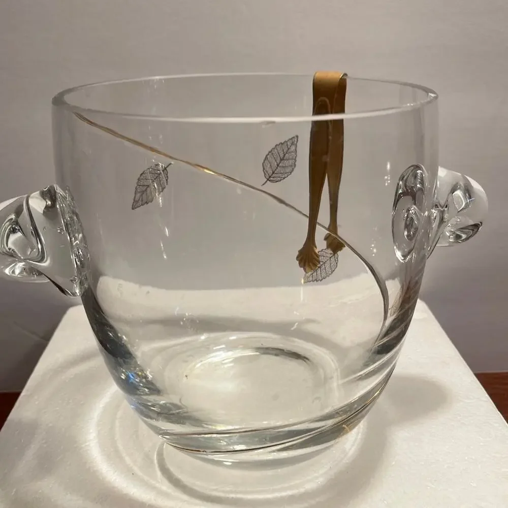 Vintage Crystal glass ice bucket gold Leaf design cocktail party